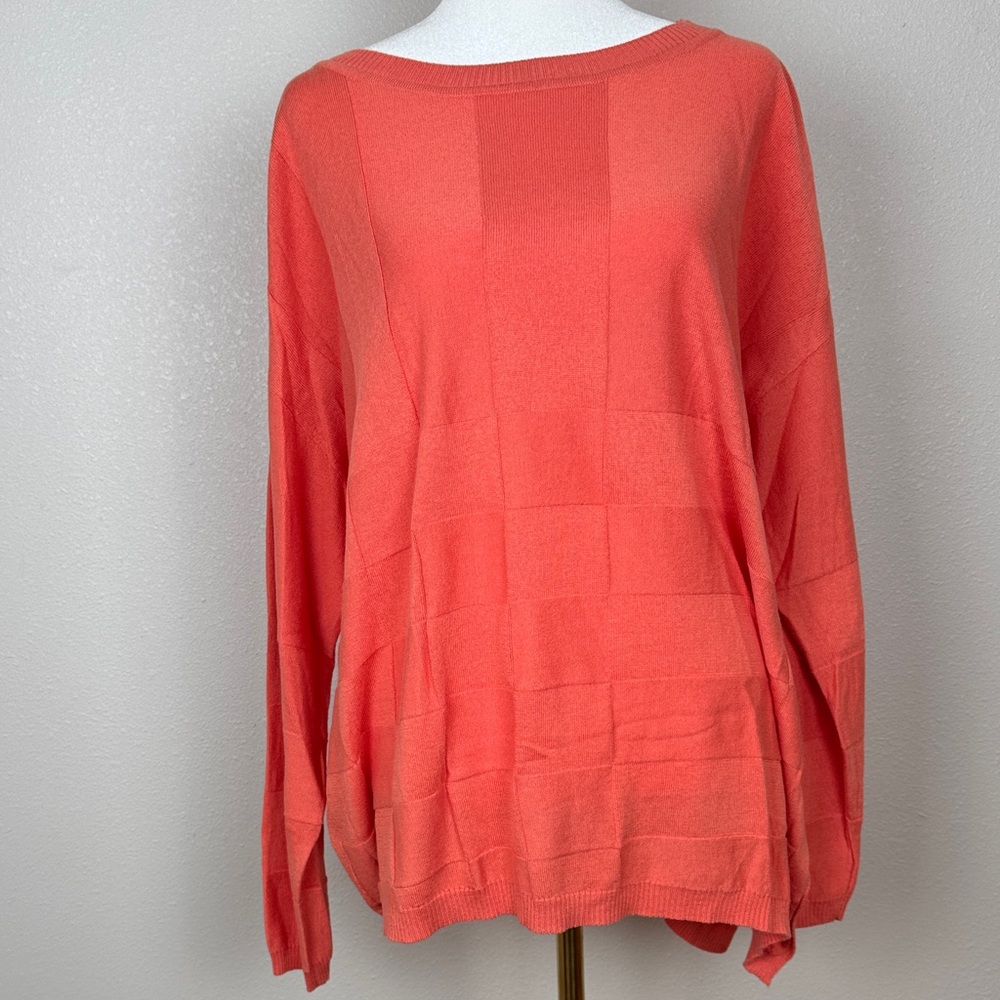 PLANET by Lauren G Coral Pima Cotton Modal Crewneck Sweater OS Peru